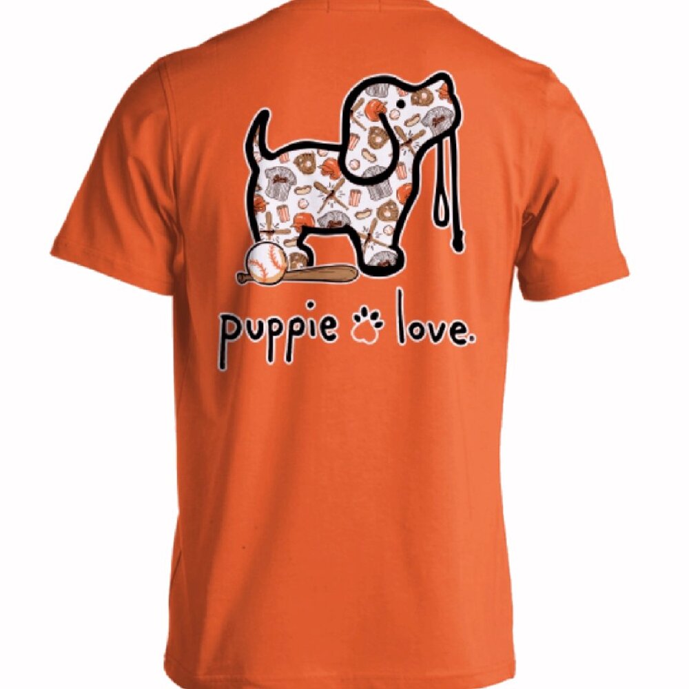 Puppie Love Dog Baseball Pup Orange Short Sleeve T-Shirt - NEW Fast Ship